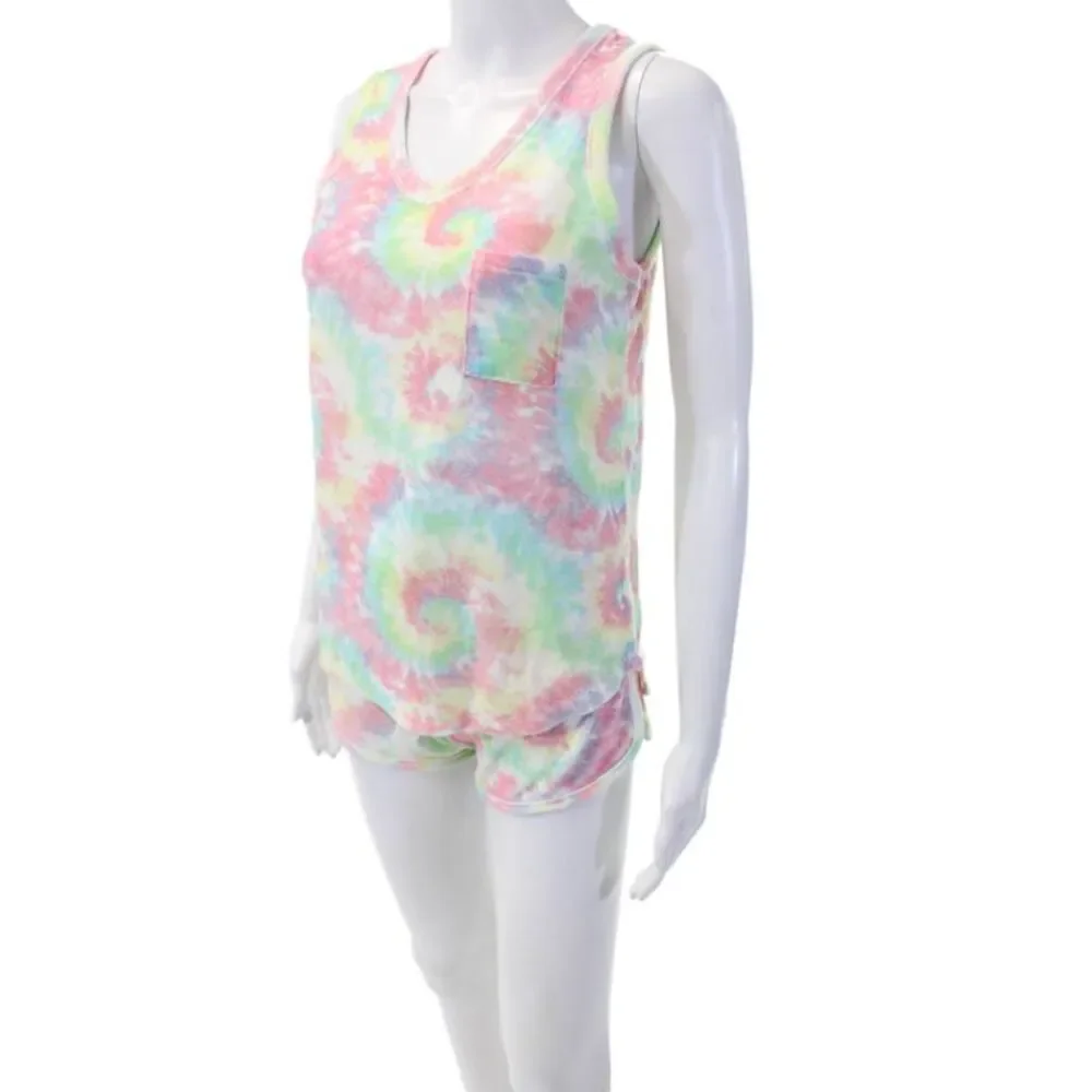 Emerson Road Womens Tie Dye Print Terry Sleepwear Set Multicolor Size XS